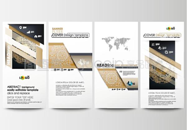 傳單集,現代條幅。商業模板。封面設計模板,易于編輯,抽象平面布局。金色技術背景,連接點和線的連接結構,科學矢量。